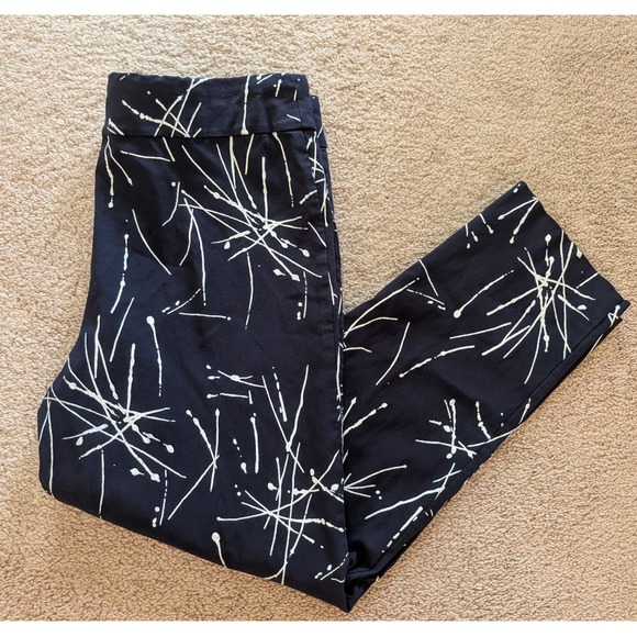 Krazy Larry Pants - Krazy Larry Pull-On Ankle Pants Navy Blue White Splatter Print Stretch Size 14